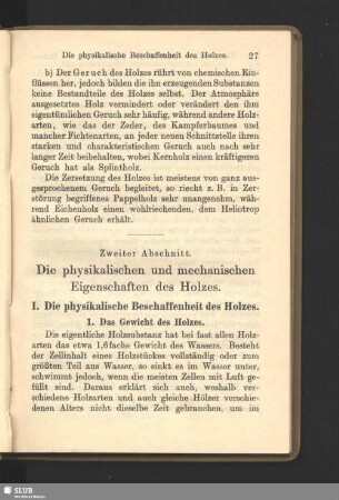 Zweiter Abschnitt. Die physikalischen und mechanischen Eigenschaften des Holzes