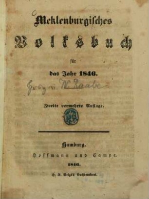 Meklenburgisches Volksbuch : für d. Jahr ... 1846 = 2. Aufl.