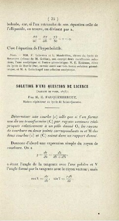 Solution d'une question de licence.