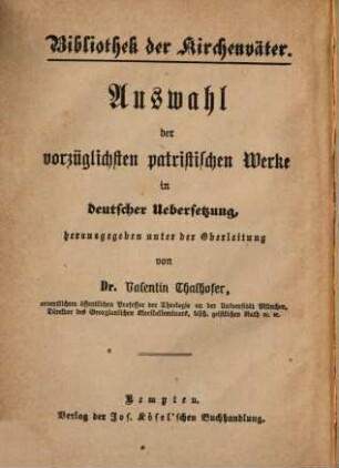 Bibliothek der Kirchenväter : eine Auswahl patristischer Werke in deutscher Übersetzung. 14