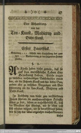 Eine Abhandlung von der Ton-Kunst, Mahlerey und Dicht-Kunst