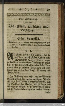 Eine Abhandlung von der Ton-Kunst, Mahlerey und Dicht-Kunst
