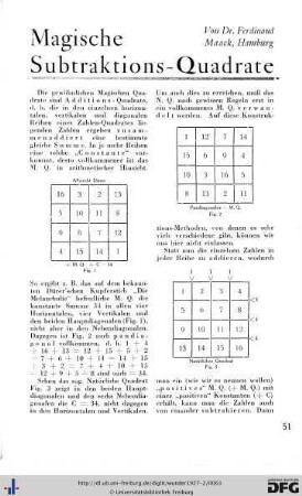 Magische Substraktions-Quadrate