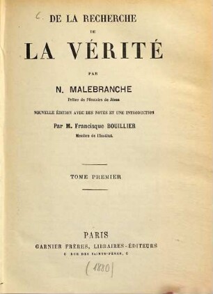 De la recherche de la vérité, 1