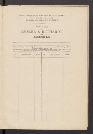 Aufträge für Amsler & Ruthardt zur Auction LIII