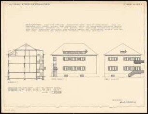 Umbau eines Landhauses Monatskonkurrenz Februar 1933: Aufriss Nordansicht, Westansicht, Querschnitt 1:100; Erläuterungstext