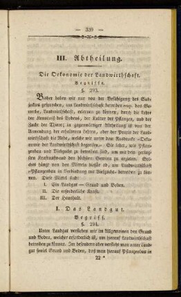 III. Abtheilung. Die Oekonomie der Landwirthschaft.