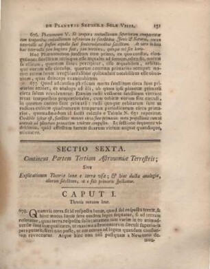 Sectio Sexta. Continens Partem Tertiam Astronomiae Terrestris