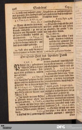 Der Send-Brif des Apostels Pauli an Filemon.