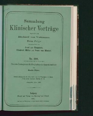 Über die Ätiologie und die Prophylaxe der Leprakrankheit
