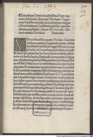 Oratio Luccensium ad Alexandrum VI. papam habita pro oboedientia praestanda