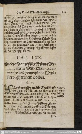 Cap. LXX. Wie die Frantzösische Festung Menin unterm Mit-Ober-Commando des Hertzogs von Marlborough erobert worden