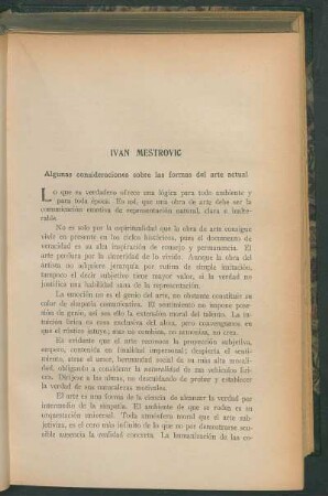 Ivan Mestrovic : Algunas consideraciones sobre las formas del arte actual