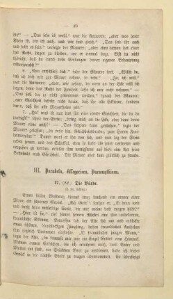 III. Parabeln, Allegorieen, Paramythieen