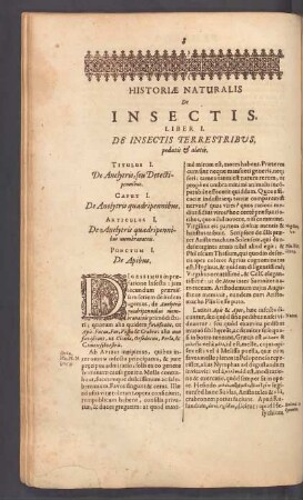 Liber I. De Insectis terrestribus, pedatis & alatis.