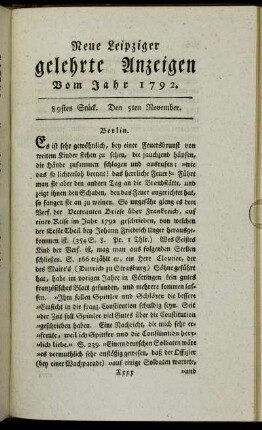 89stes Stück. Den 5ten November.