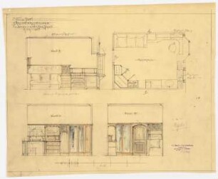 Villa Dotti, Berlin-Grunewald: Toilettenzimmer der Dame: Grundriss und Wandansichten 1:25