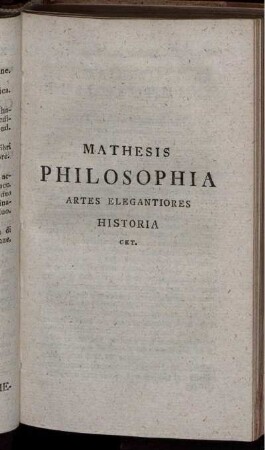 Mathesis Philosophia Artes Elegantiores Historia Cet.
