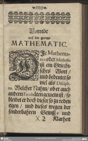 Vorrede auf die gantze Mathematic