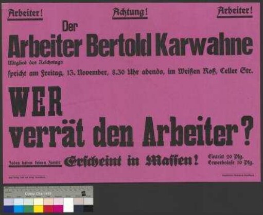 Plakat der [NSDAP] zu einer Kundgebung für Arbeiter                                         am 13. November 1931 in Braunschweig