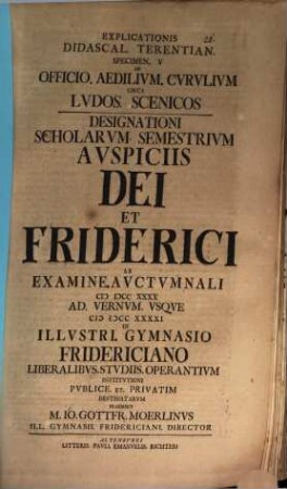 Explicationis didascaliarum Terentii specimen ..., V.