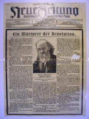Sonderausgabe der Tageszeitung der USPD "Neue Zeitung" zur Ermordung von Kurt Eisner