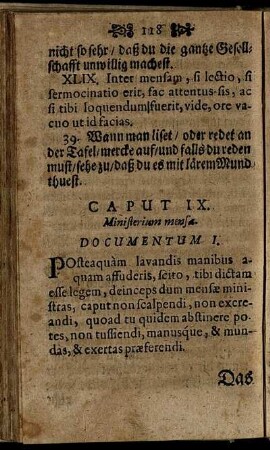 Caput IX. Ministerium mensa. = Das neunte Capitul. Vom Tisch-Dienen.