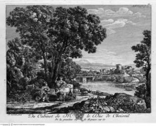 Recueil d'estampes gravées d'apres les tableaux du Cabinet de Monseigneur Le Duc de Choiseul, Paris 1771, Landschaft mit Juno und Jo (Taf.111)