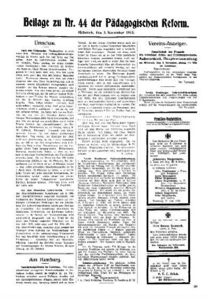 Umschau : Beilage zu Nr. 44 der Pädagogischen Reform