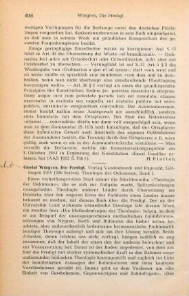 498-500 [Rezension] Wingren, Gustaf, Die Predigt