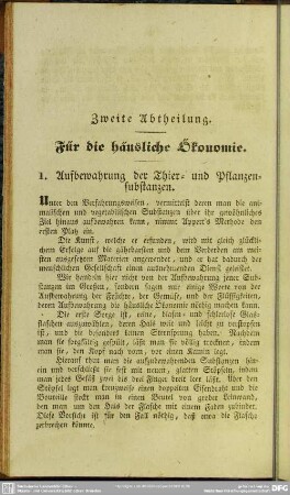 Zweite Abtheilung. Für die häusliche Ökonomie