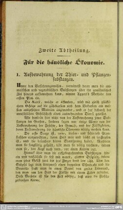 Zweite Abtheilung. Für die häusliche Ökonomie