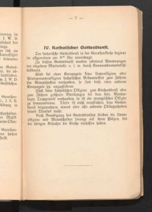 IV. Katholischer Gottesdienst.