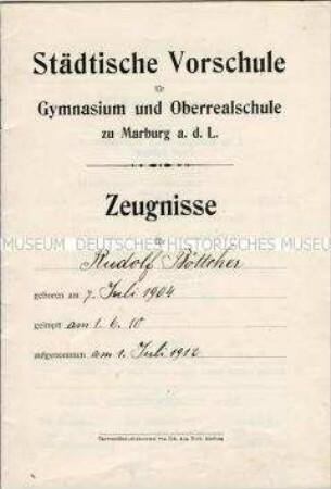 Zeugnisbuch der Städtischen Vorschule für 1912-1914 - Familienkonvolut