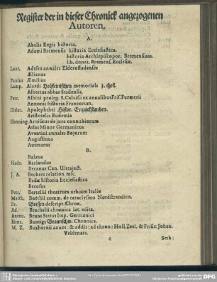 Register der in dieser Chronick angezogenen Autoren