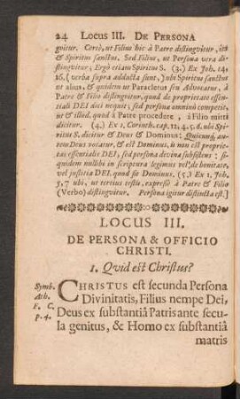 Locus III. De Persona & Officio Christi