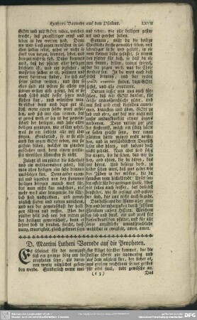D. Martini Lutheri Vorrede auf die Propheten