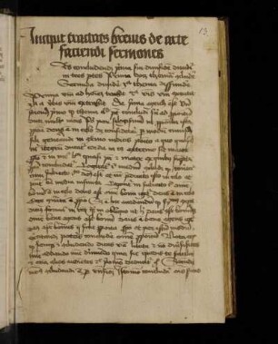 Tractatus brevis de arte faciendi sermones. Incipit tractatus brevis de arte faciendi sermones