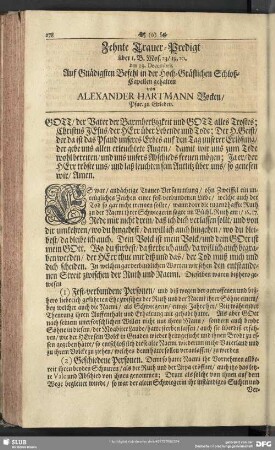 Die X. Trauer-Predigt : Zehnte Trauer-Predigt über 1. B. Mos. 23. / 19. 20. den 29. Decembris