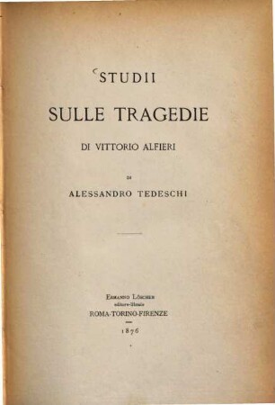 Studii sulle tragedie di Vittorio Alfieri