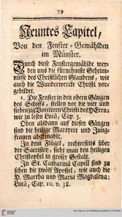 Neuntes Capitel: Von den Fenster-Gemaehlden im Muenster