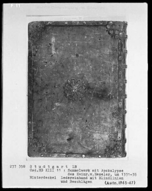 Sammelwerk mit Apokalypse des Heinrich von Hesler & Christherrenchronik — Brauner Ledereinband mit Streicheisenlinien und Beschlägen