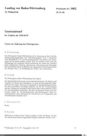 Gesetzentwurf der FDP: Änderung des Polizeigesetzes