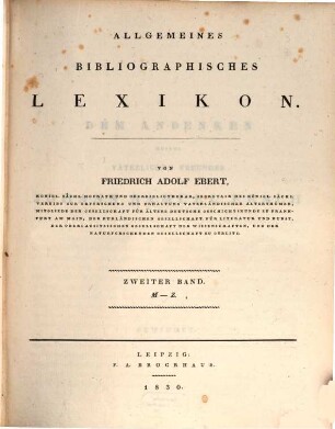 Allgemeines bibliographisches Lexikon, 2. M - Z