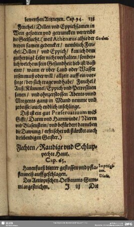 Flechten, Raudige und Schluppechte Haut. Cap. 65.
