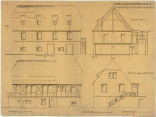 Billing, Hermann; Diedesheim - Neckarelz; Portland - Zementwerke - Arbeiterhäuser Umbau, Hof- und Strassenansicht (Schnitt AB)