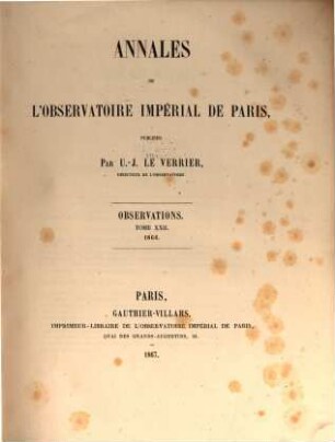 Annales de l'Observatoire de Paris. Observations. 22, 22. 1866