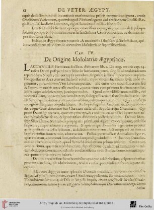 Cap. IV: De Origine Idololatriae Aegyptiacae.