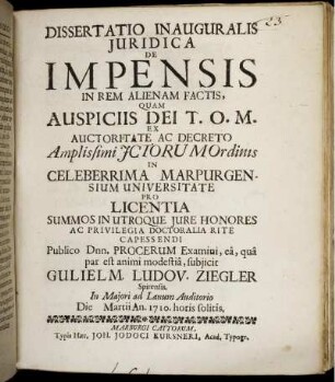 Dissertatio Inauguralis Juridica De Impensis In Rem Alienam Factis