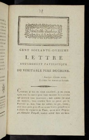 171. Lettre Bougrement Patriotique Du Veritable Pere Duchene